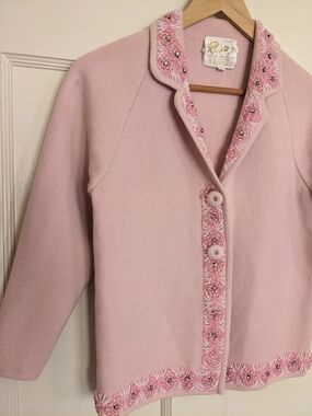 Duke Royale Rare and Beautiful 1950's Wool Hand-beaded Cardigan.